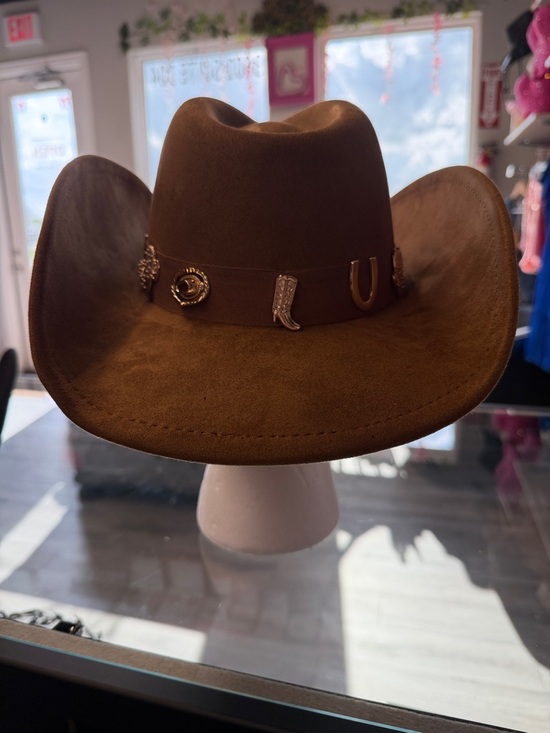 Brown Western Cowboy Hat with Metallic Pin Accents